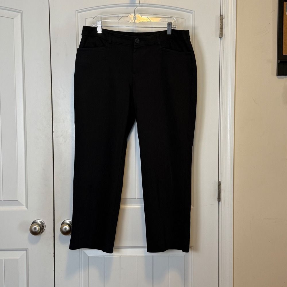 Christopher & Banks 14P Womens Black Straight Leg Mid Rise Dress Pants Trousers - Picture 2 of 11